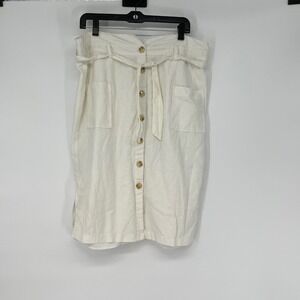 June & Hudson Linen Blend Belted Midi‎ Skirt Natural Beige XL Lagenlook Costal